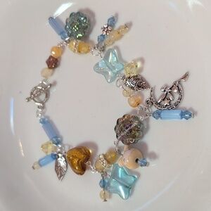 Handmade Cottagecore Fairycore Beaded Charm Bracelet 7" -Citrine Swarovski Czech